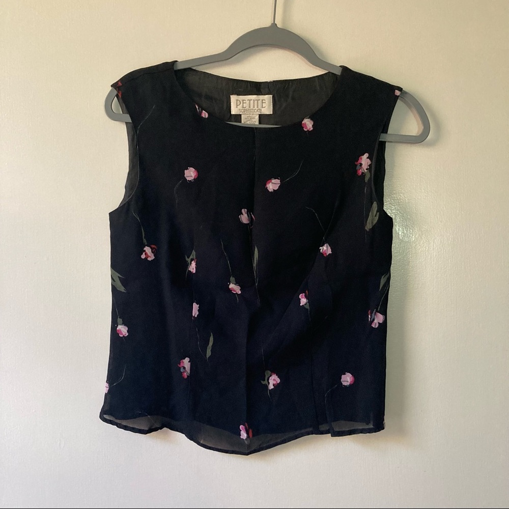 Petite Sophisticate • Sheer Embroidered Sleeveless Blouse